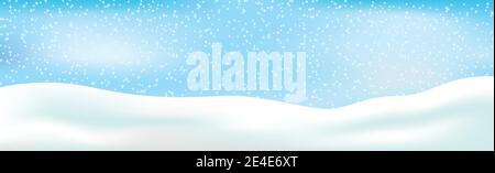 Snowdrifts on a background of blue sky with falling snow - illustration Stock Vector