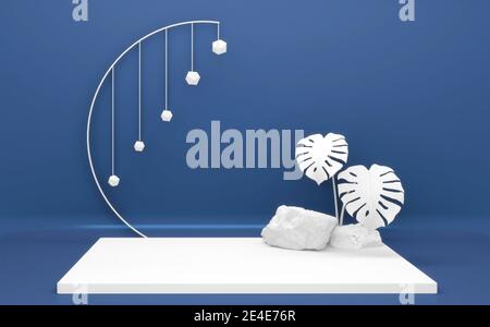 Dark blue 3D rendering minimal product display luxury cylinder podium ...