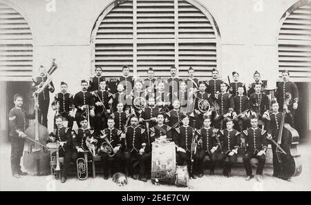 Vintage 19th century photograph: band of the 2nd Battalion, the Cheshire Regiment, British army Stock Photo