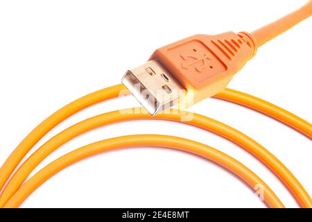 Orange USB rolled cable isolated on white background. Stock Photo