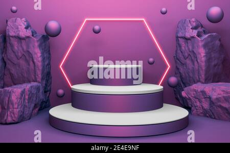 purple Rock stones on podium geometric for Product presentation. 3D ...