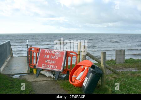 Coastal Erosion at Llanon, Ceredigion. January 2021. Following Storm Christoph Stock Photo