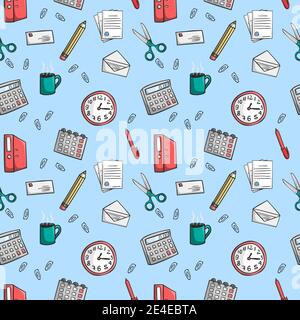 Seamless office stationery pattern background vector illustration Stock Vector