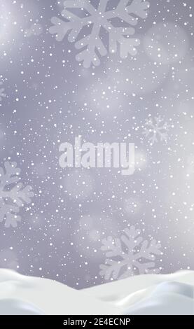 Snowdrifts on a background of blue sky with falling snow - illustration Stock Vector