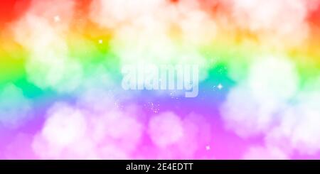 Rainbow bokeh background. Multicolored banner. Copyspace. Abstract gradient desktop wallpaper. Stock Vector