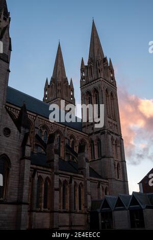 Truro cathedral at sunset cornwall England uk Stock Photo