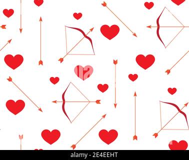 Seamless vector pattern with hearts, bow and arrows. Valentines day design in flat style Stock Vector