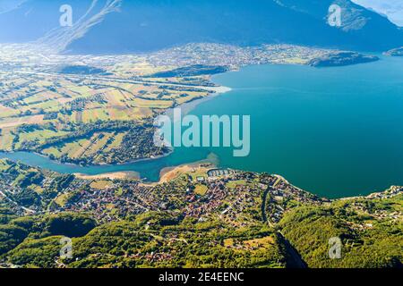 Panoramic aerial view of the Alto Lario towards south, Lake Como (IT) Stock Photo