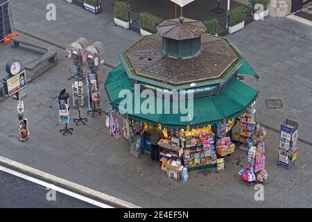 Rome, Italy - January 28, 2016: Aerial view of newspaper kiosk in Rome city. Stock Photo