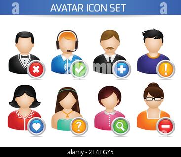 Avatar social networks icons set of forums users profile with options isolated on white vector illustration Stock Vector