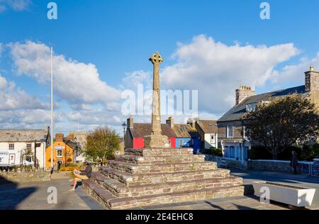 The war memorial in Cross Square in the centre of St Davids, a small cathedral city in Pembrokeshire, south west Wales