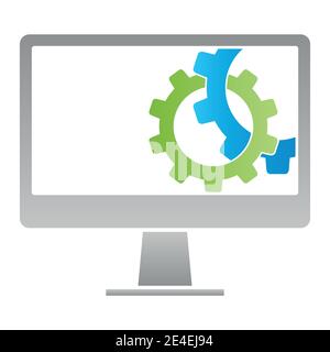 Computer, gears, computer icon, logo, background Stock Vector