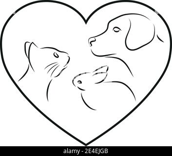 Heart and animals, vet logo, sticker label Stock Vector