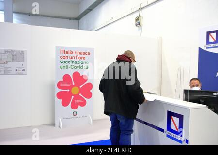 The Local Health Company 1 Naples Center , has set up  a Center Vaccination against Covid-19 .People’s reception box booked for the vaccine. Stock Photo