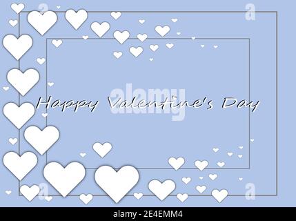 Valentines day banner template for social media advertising, invitation or poster design with white heart shapes on blue background. Stock Photo