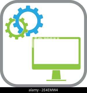 Computer, gears, computer icon, logo, background Stock Vector