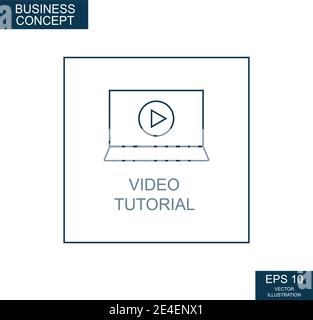 Business concept, web icon from thin lines. Video tutorial - Vector illustration Stock Vector