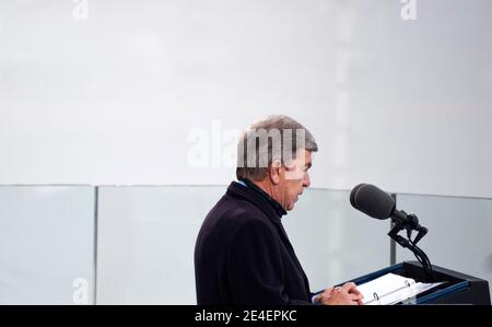 Washington, United States Of America. 20th Jan, 2021. Chairman of the Joint Congressional Committee on Inaugural Ceremonies Chairman Senator Roy Blunt delivers an address during the 59th Presidential Inauguration ceremony at the West Front of the U.S. Capitol January 20, 2021 in Washington, DC Credit: Planetpix/Alamy Live News Stock Photo
