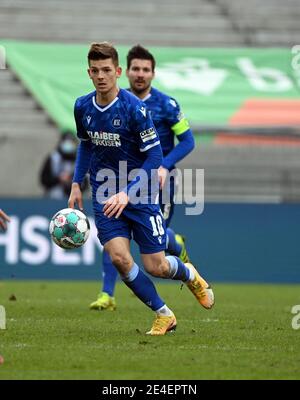 Karlsruhe, Germany. 23rd Jan, 2021. Soccer: 2. Bundesliga, Karlsruher SC - 1. FC Heidenheim, Matchday 17 at Wildparkstadion. Karlsruhe's Marvin Wanitzek. Credit: Uli Deck/dpa - IMPORTANT NOTE: In accordance with the regulations of the DFL Deutsche Fußball Liga and/or the DFB Deutscher Fußball-Bund, it is prohibited to use or have used photographs taken in the stadium and/or of the match in the form of sequence pictures and/or video-like photo series./dpa/Alamy Live News