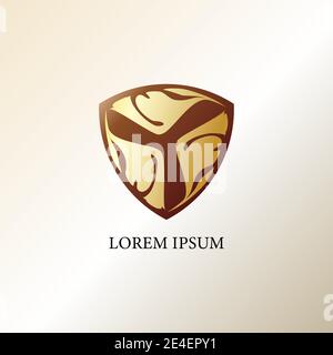 Decorative military shield vector illustration. Design element. classic, wooden, brown, gold. Stock Vector