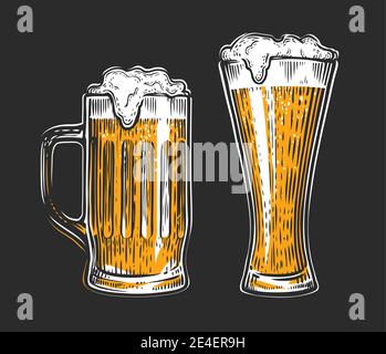 Beer glass. Alcoholic drink with foam vector Stock Vector