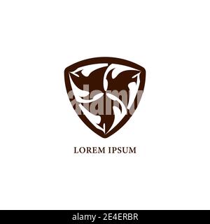 Decorative classic military shield isolated on white background. Floral Texture. brown and white color theme. Stock vector illustration. Logo Design Stock Vector