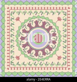 Decorative colorful ornament background, Tribal ethnic mandala decor. Bandana shawl, tablecloth fabric print, silk neck scarf, kerchief design Stock Vector