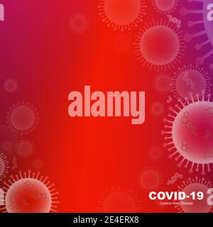 Coronavirus COVID-19 2019-nCoV outbreak and influenza in red background. Pandemic medical health risk, immunology, virology, epidemiology concept Stock Vector