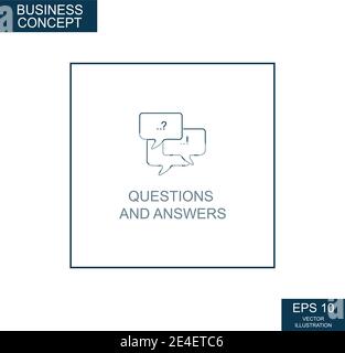 Business concept, web icon from thin lines. Questions and Answers - Vector illustration Stock Vector