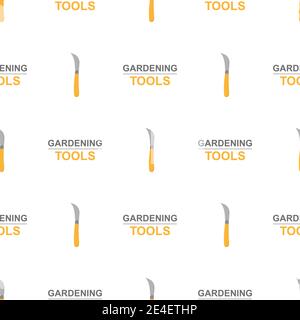 Seamless pattern with cartoon garden knife on white background. Gardening tool. Vector illustration for any design. Stock Vector