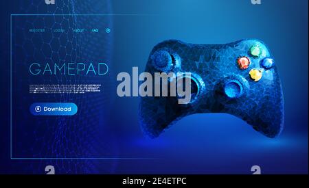 Low poly gamepad 3d abstract vector illustration. Polygon vector wireframe concept on blue background. Stock Vector