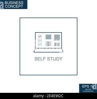Business concept, web icon from thin lines. Self study - Vector illustration Stock Vector