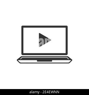 Laptop icon with play icon. turn on and play movies and videos. Stock Vector