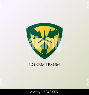 Decorative classic shield. Stock vector illustration. Design element. Green and yellow color. Stock Vector
