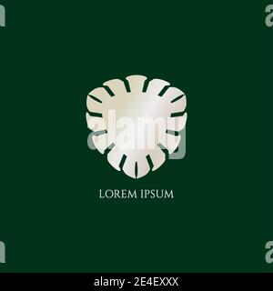 Decorative metallic military shield isolated on green color background. Stock vector illustration. Logo Design element. Stock Vector
