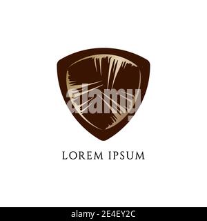 Decorative metallic military shield isolated on white background. Sharp and Grunge Texture. Stock vector illustration. Logo Design element. Brown and Stock Vector