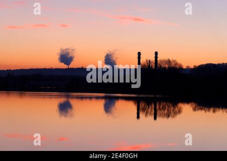 Refelctions of an industrial area of Castleford,West Yorkshire, after Storm Christoph brought flooding to the region. Stock Photo