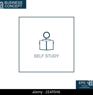 Business concept, web icon from thin lines. Self Study - Vector illustration Stock Vector