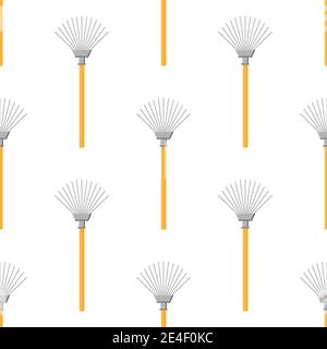 Seamless pattern with cartoon rakes on white background. Gardening tool. Vector illustration for any design. Stock Vector