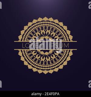 Geometric gold logo template. Vector gold arabic ornamental symbol on dark background.Vector Flower Mandala. Vintage decorative elements. Stock Vector