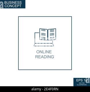 Business concept, web icon from thin lines. Online Reading - Vector illustration Stock Vector