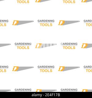 Seamless pattern with cartoon hand saws on white background. Gardening tool. Vector illustration for any design. Stock Vector
