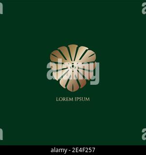 Decorative metallic shield isolated on green background. Stock vector illustration. Logo Design element. Gold color theme. Stock Vector