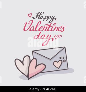 Romantic vector illustration. Two hearts and an envelope with a letter. Greeting card for Valentine's Day, Birthday, Holiday Stock Vector