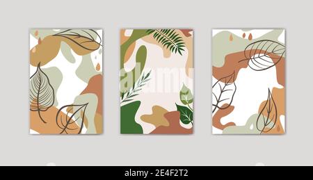 Set of autumn floral background design. Abstract organic shape fall nature graphic items. Trendy geometric forms, textures, strokes, abstract and flor Stock Vector