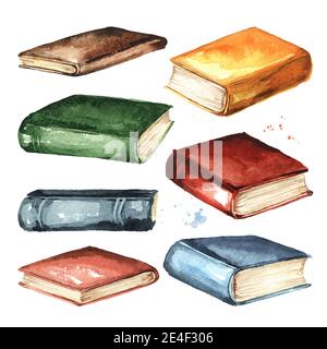 Old books. Watercolor hand drawn illustration, isolated on white background  Stock Photo - Alamy