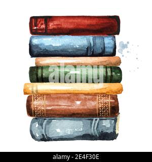 Old books. Watercolor hand drawn illustration, isolated on white background  Stock Photo - Alamy