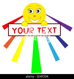 Cute and kind sun with rays of different colors isolated on white background. Stock Vector