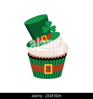 St Patrick cupcake with leprechaun hat isolated on white background. Stock Vector