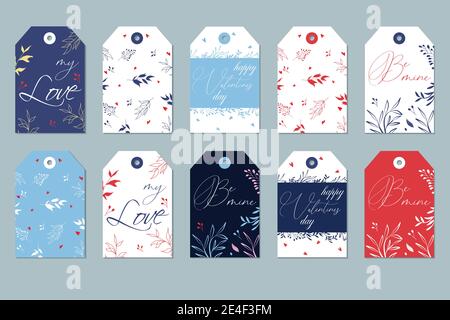 Valentines day gift tags and cards. Calligraphy and hand drawn design elements. Handwritten modern lettering. Stock Vector